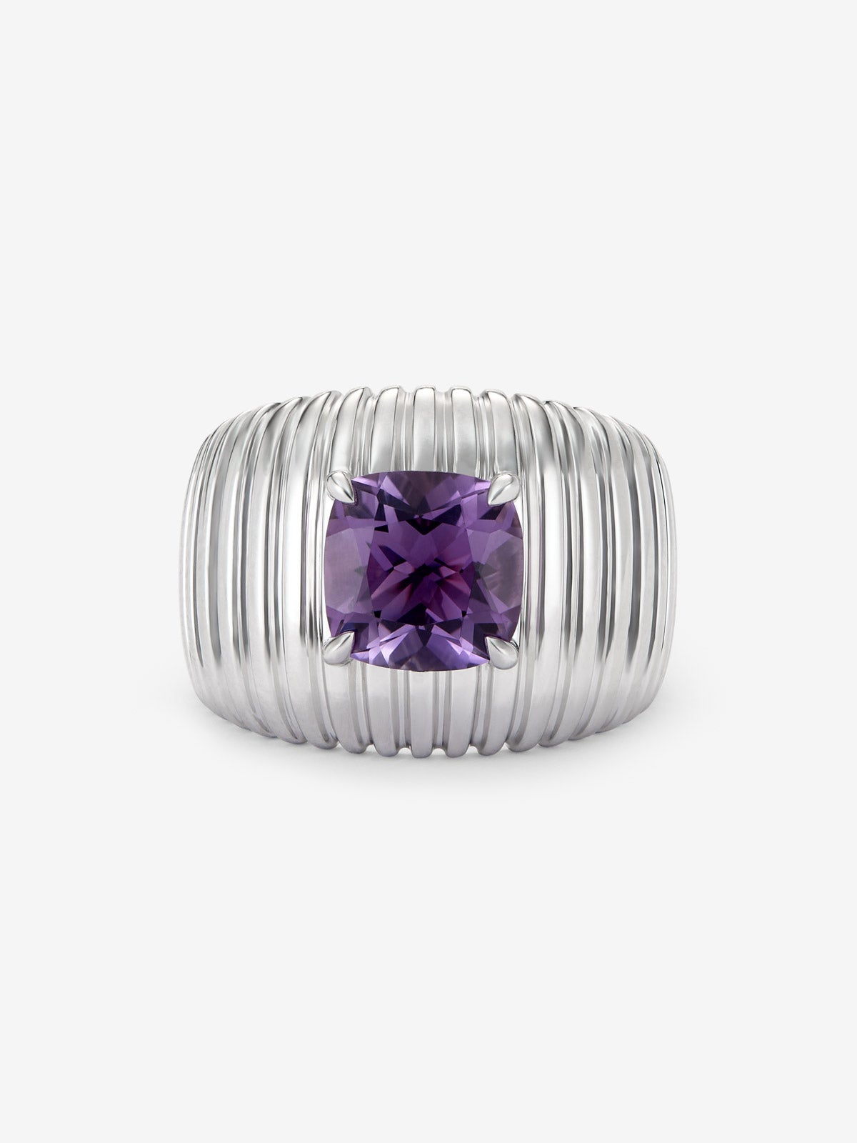 Anillo gallonado de plata 925 con amatista morada