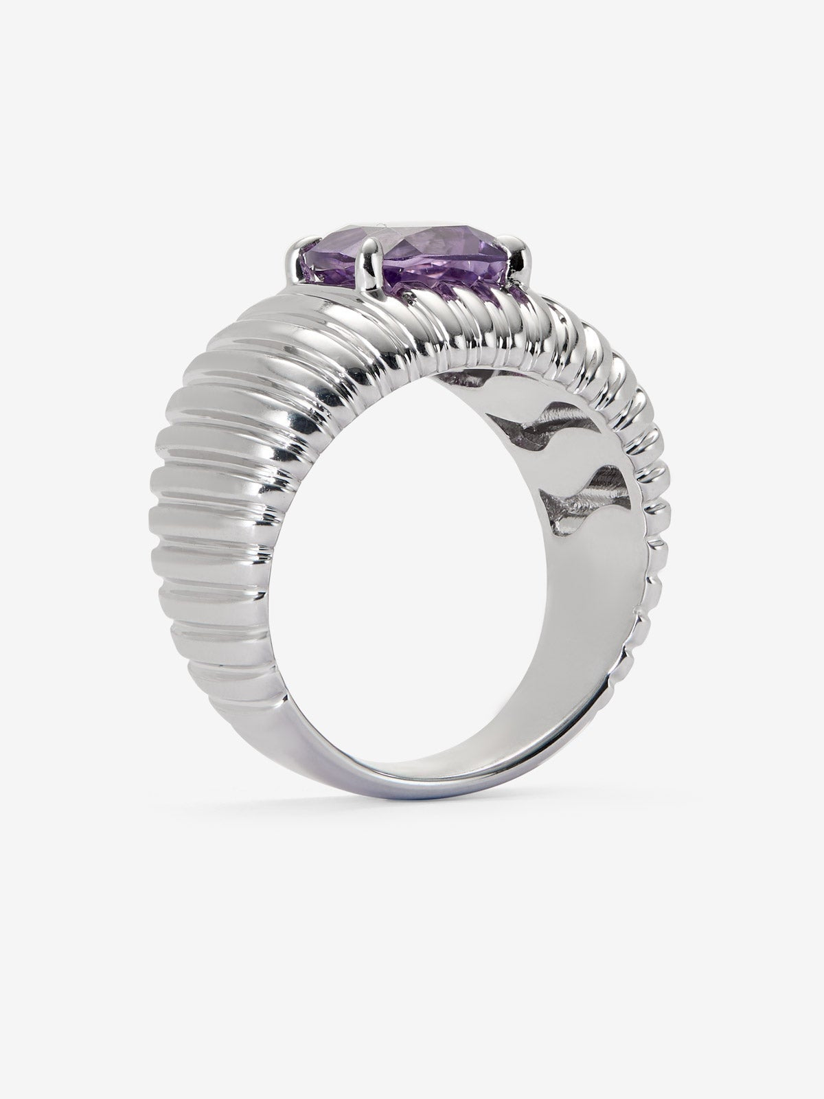 Anillo gallonado de plata 925 con amatista morada