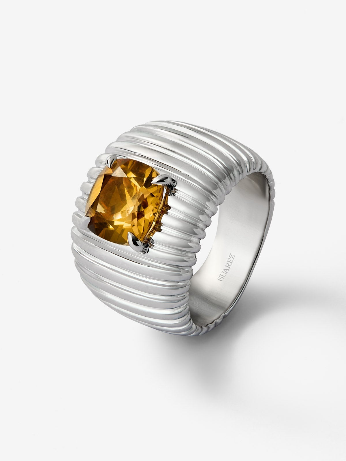 Anillo gallonado de plata 925 con cuarzo citrino amarillo