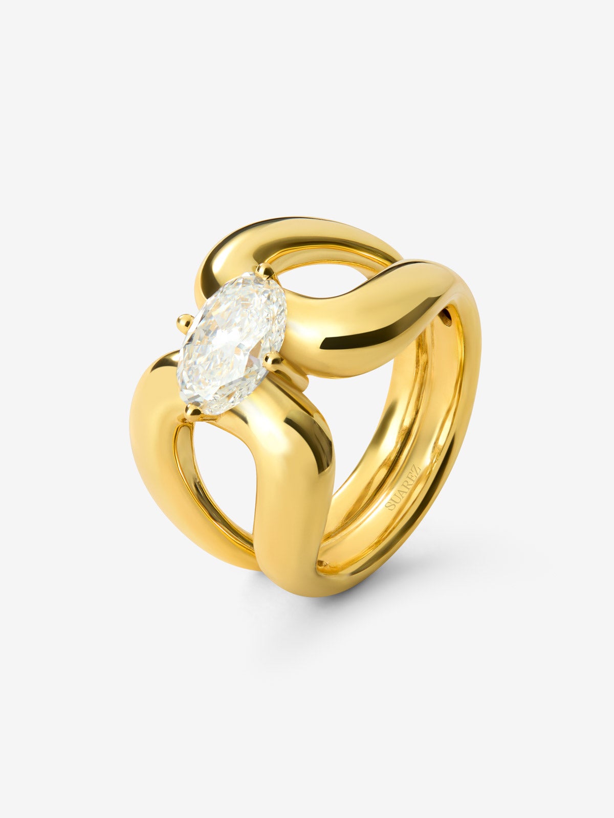 Anillo eslabón de oro amarillo de 18K con diamante en talla oval de 1,5 cts
