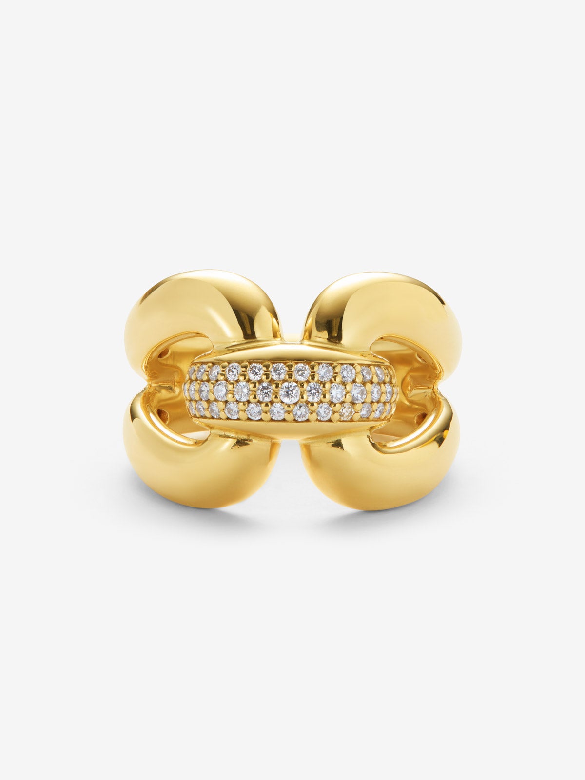 Anillo eslabón de oro amarillo de 18K con pavé de diamantes