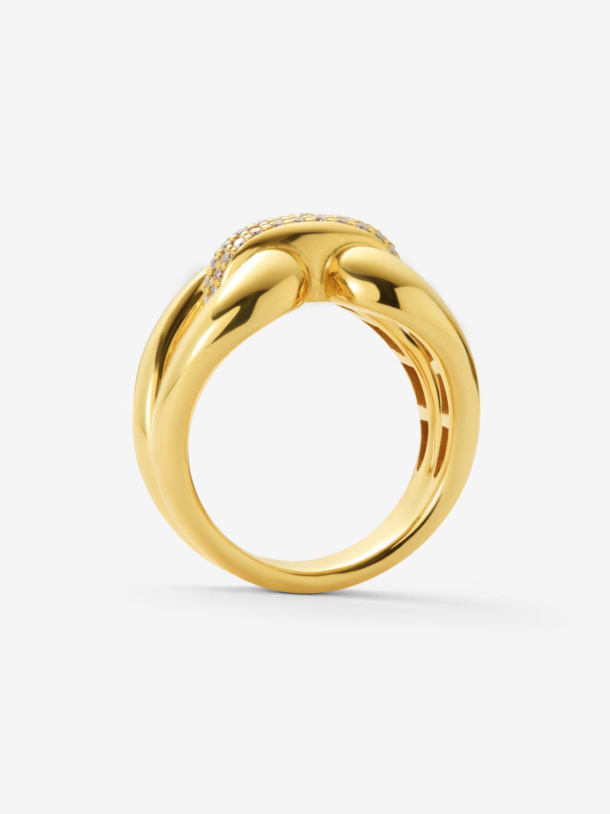 Anillo eslabón de oro amarillo de 18K con pavé de diamantes