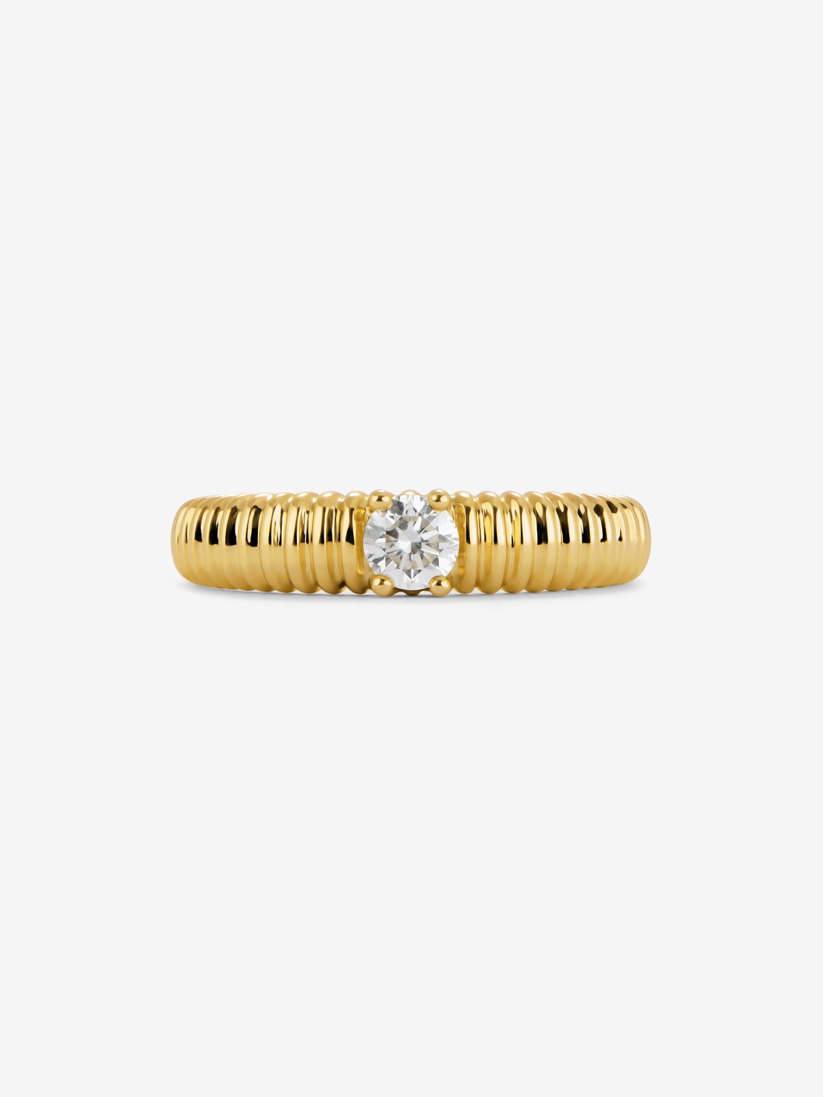 Anillo gallonado de oro amarillo de 18K con diamante en talla brillante de 0,2 cts