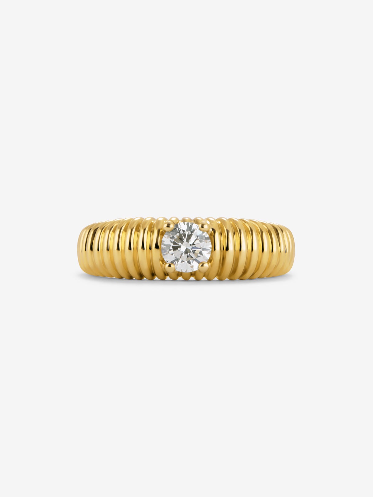 Anillo gallonado de oro amarillo de 18K con diamante en talla brillante de 0,4 cts