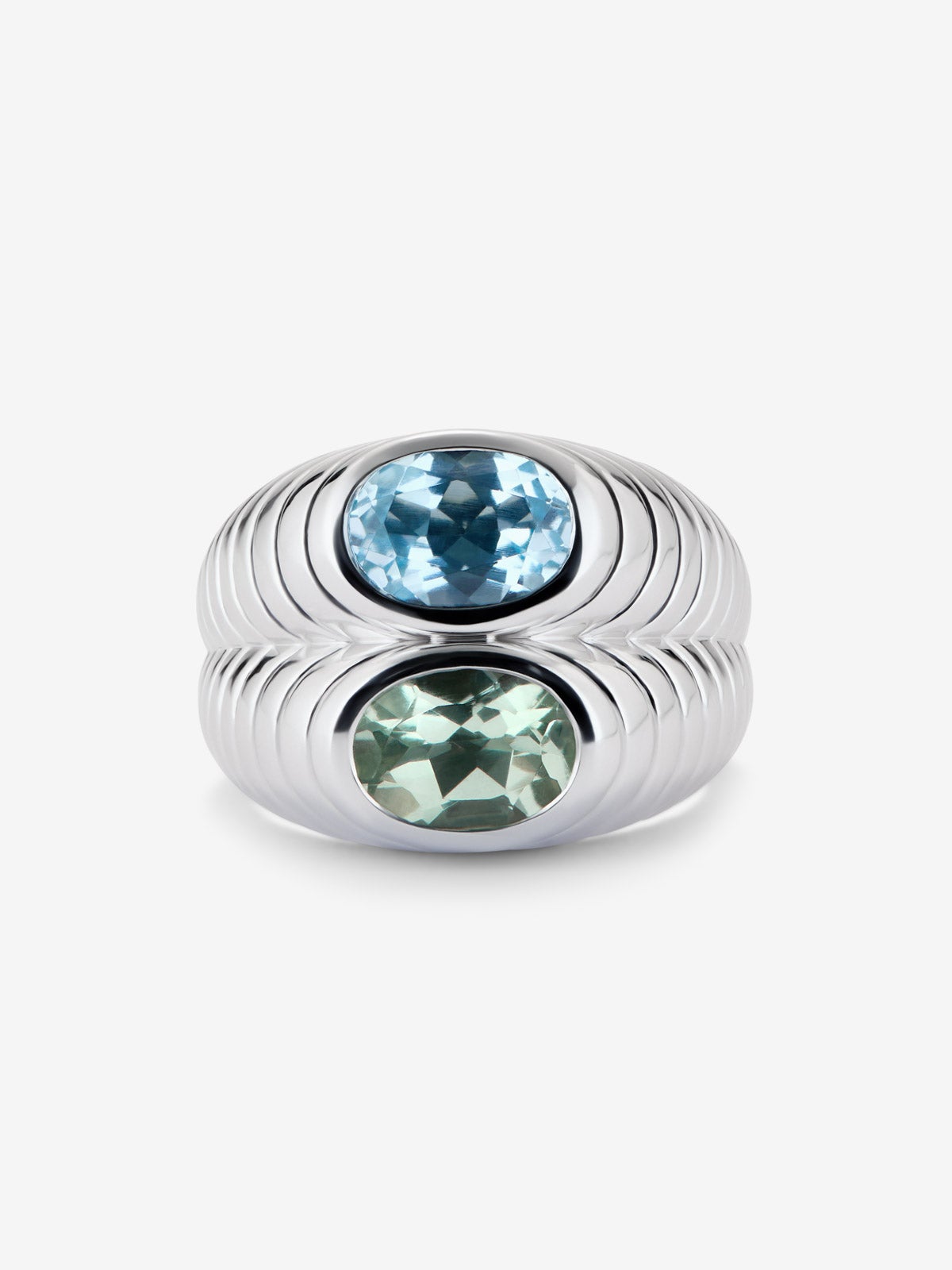 Anillo doble de plata 925 con topacio azul sky y amatista verde