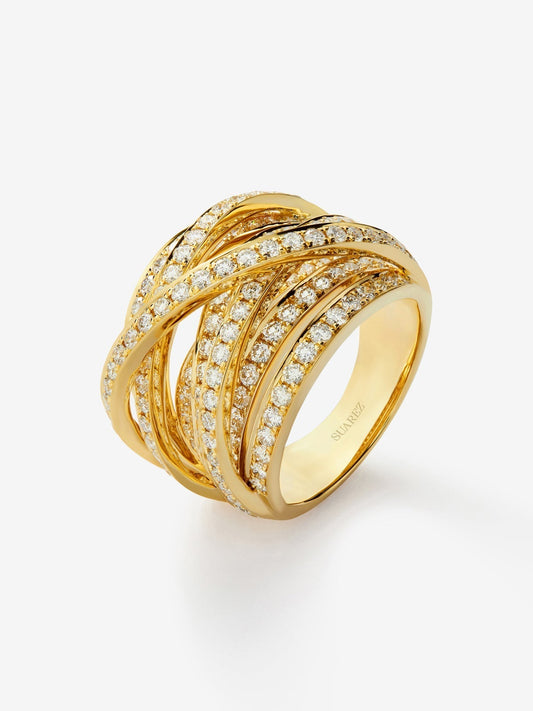 Anillo multibrazo de oro amarillo de 18K con 185 diamantes en talla brillante con un total de 2,62 cts