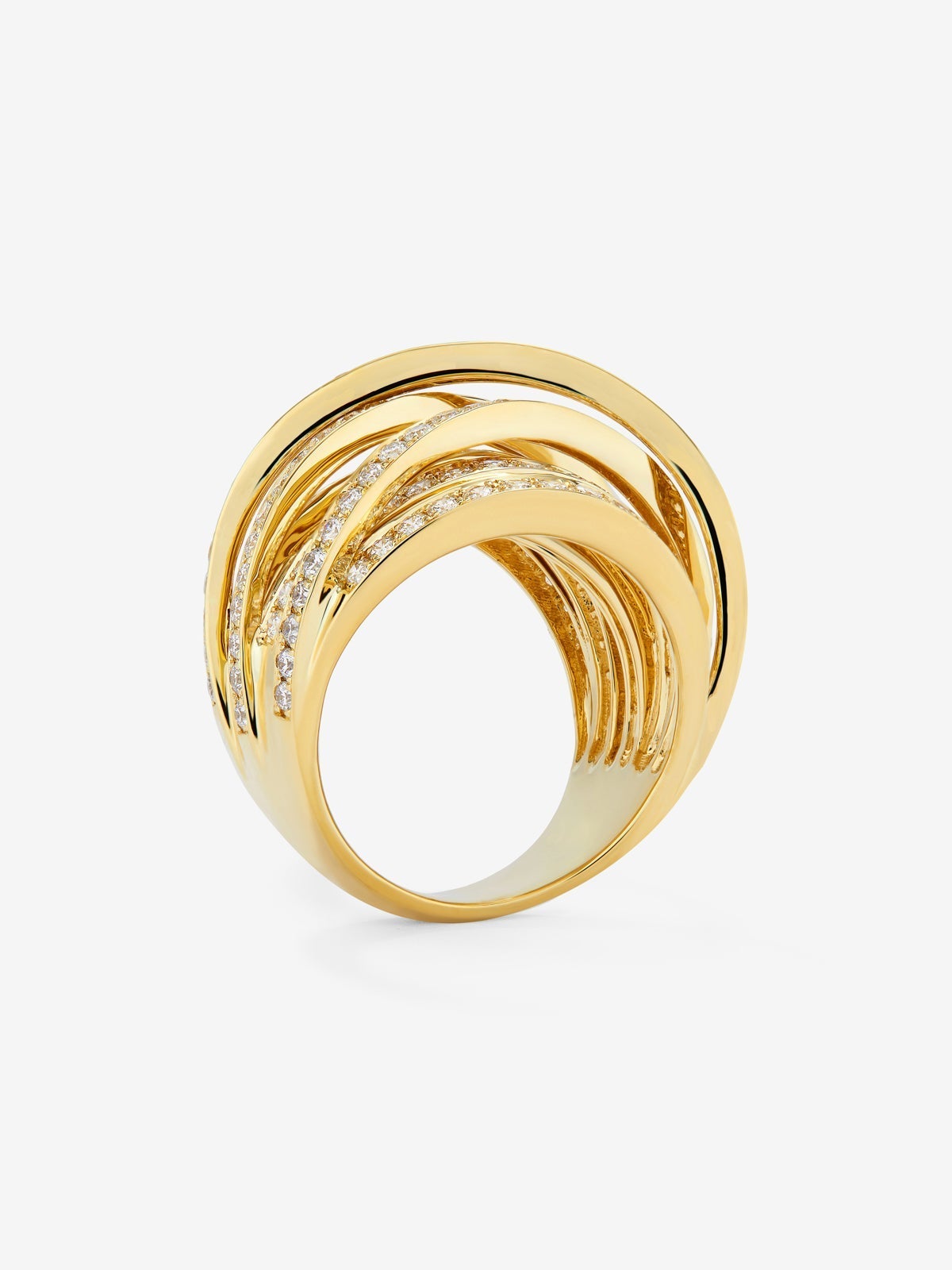 Anillo multibrazo de oro amarillo de 18K con 185 diamantes en talla brillante con un total de 2,62 cts