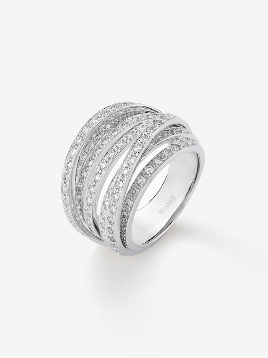 Anillo multibrazo de oro blanco de 18K con 101 diamantes en talla brillante con un total de 1,2 cts