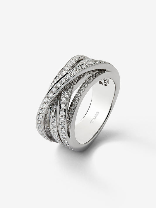 Anillo cruzado de oro blanco de 18K con 169 diamantes en talla brillante con un total de 1,4 cts