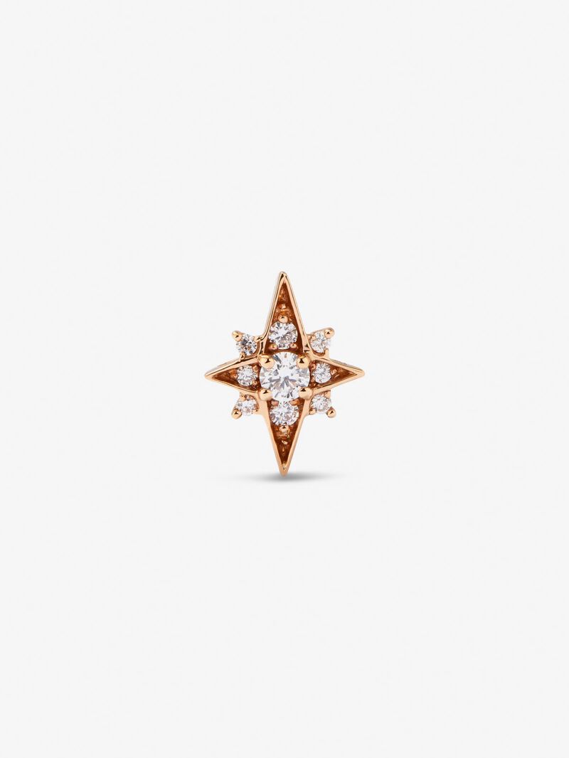 Individual 18K rose gold earring with 9 brilliant-cut diamonds with a total of 0.09 in the shape of a star image number 0