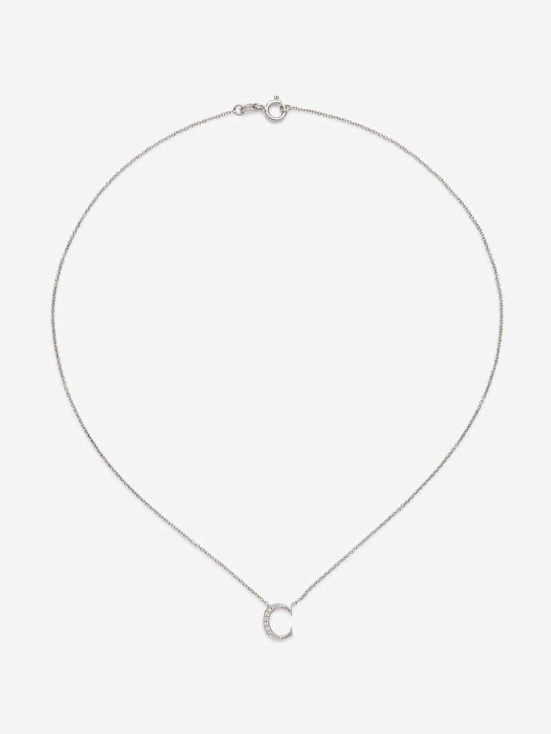 18K white gold pendant with letter C paved with 7 brilliant-cut diamonds with a total of 0.05 cts image number 1