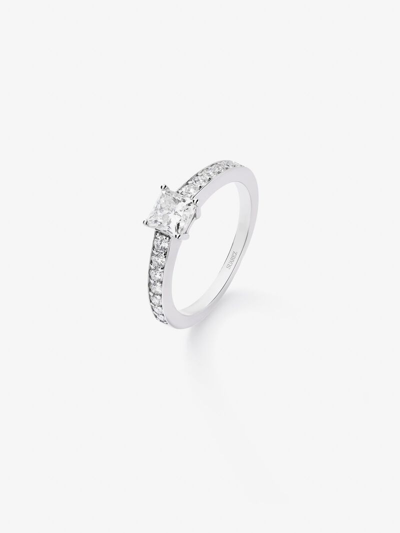 18K white gold ring with white diamonds in 1.03 cts princess size image number 0