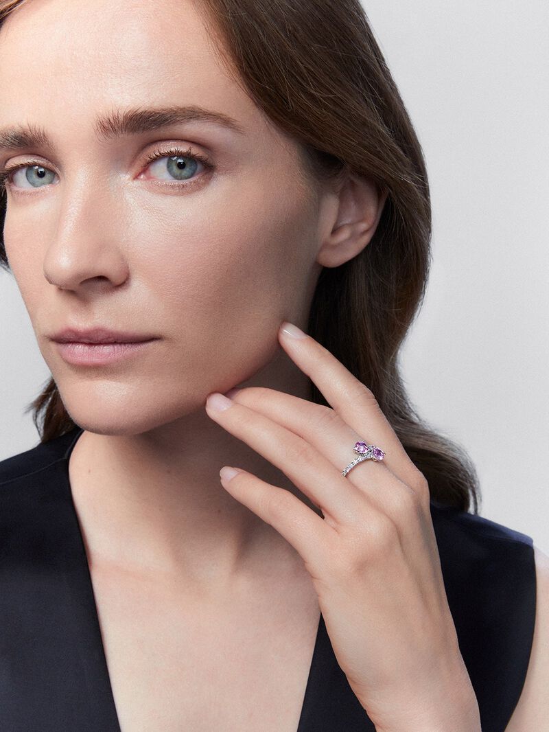 You and I 18k White Gold Ring with pink sapphires in 1.53 cts and white diamonds in a brilliant 0.6 CTS diamonds image number 3