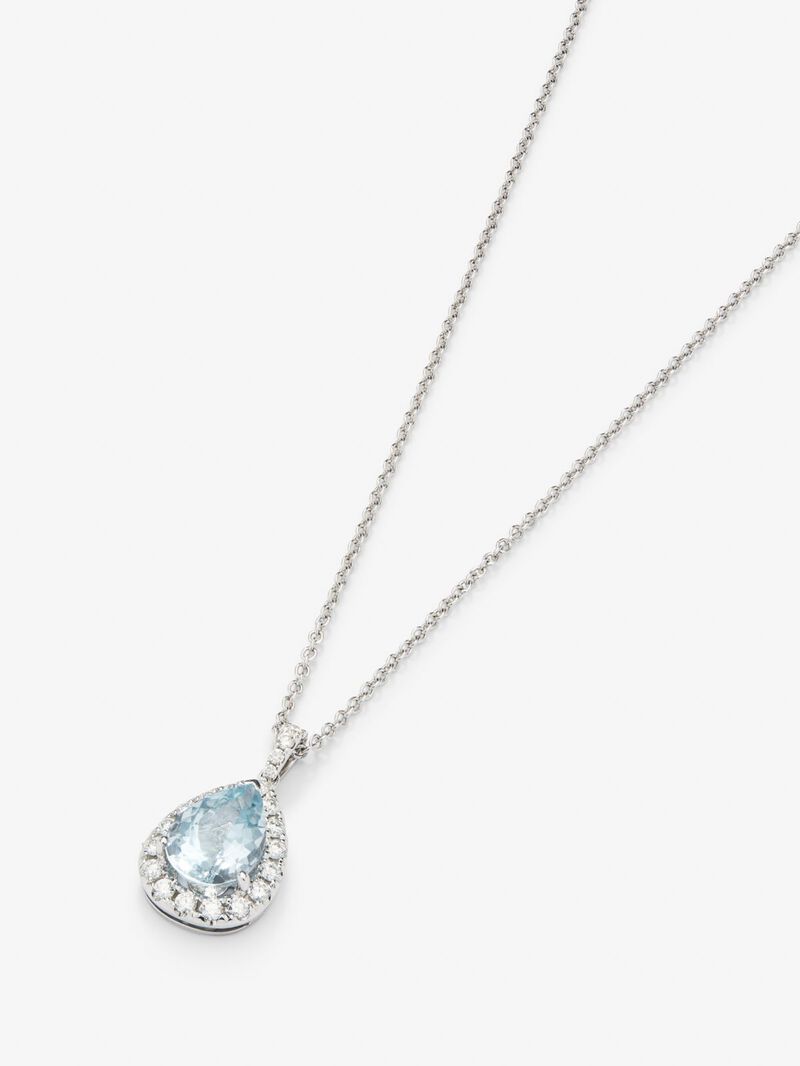 18K white gold pendant chain with aquamarine and diamond image number 2