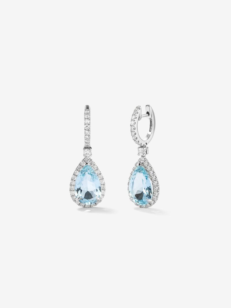 18K white gold earrings with blue aquamarines in 2.19 cts and white diamonds in bright 0.68 cts image number 0