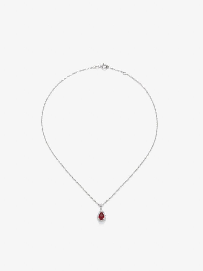 18K white gold pendant with red ruby ​​in 0.7 cts and white diamonds in bright 0.13 cts image number 0
