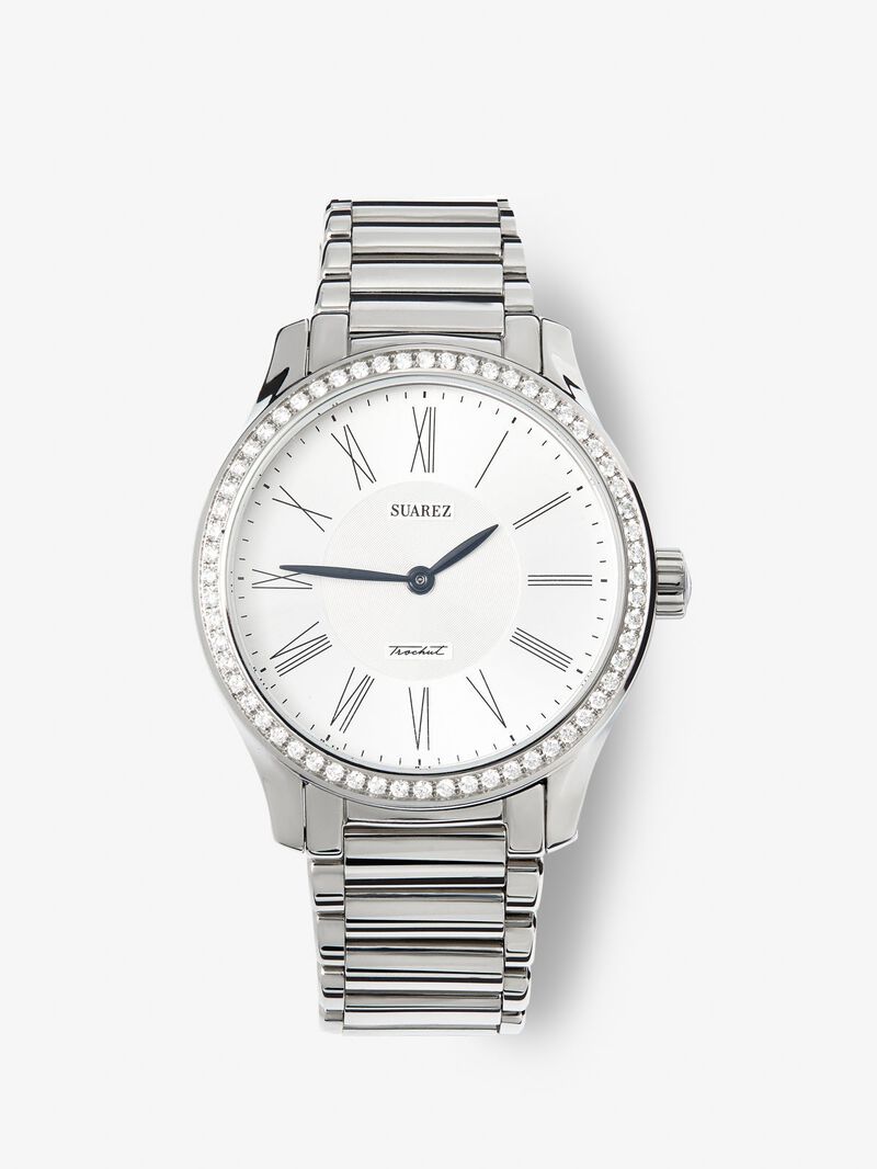 Stainless steel watch and white diamonds in bright size, with sapphire glass and quartz movement image number 0
