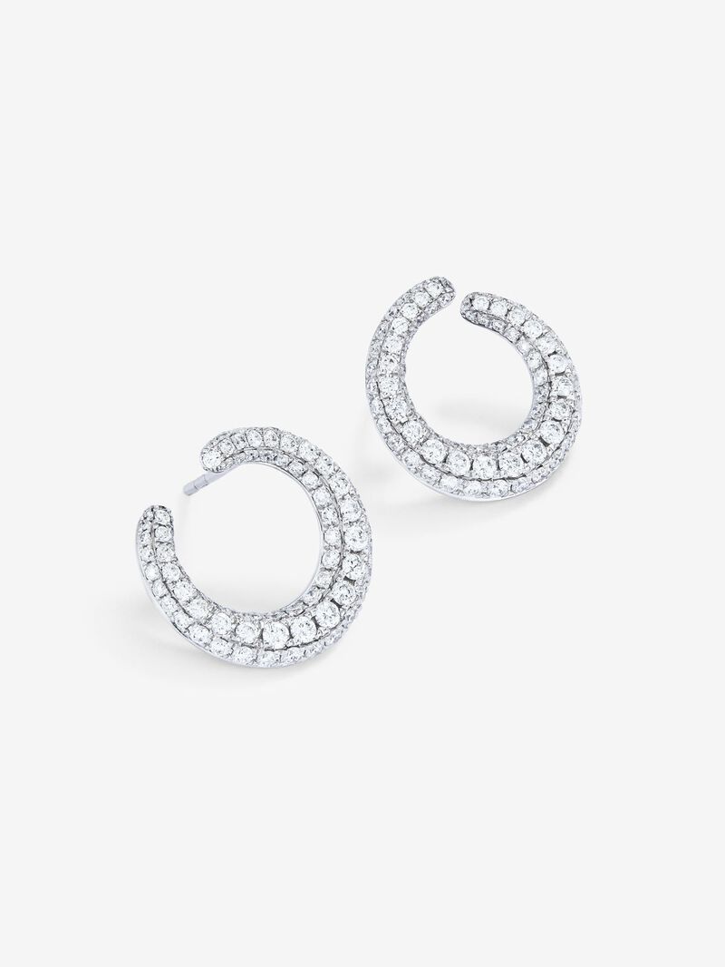 Small open 18K white open ring earrings with diamond paw image number 2