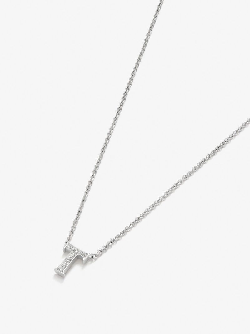 18K white gold pendant with letter T paved with 10 brilliant-cut diamonds with a total of 0.0205 cts image number 1