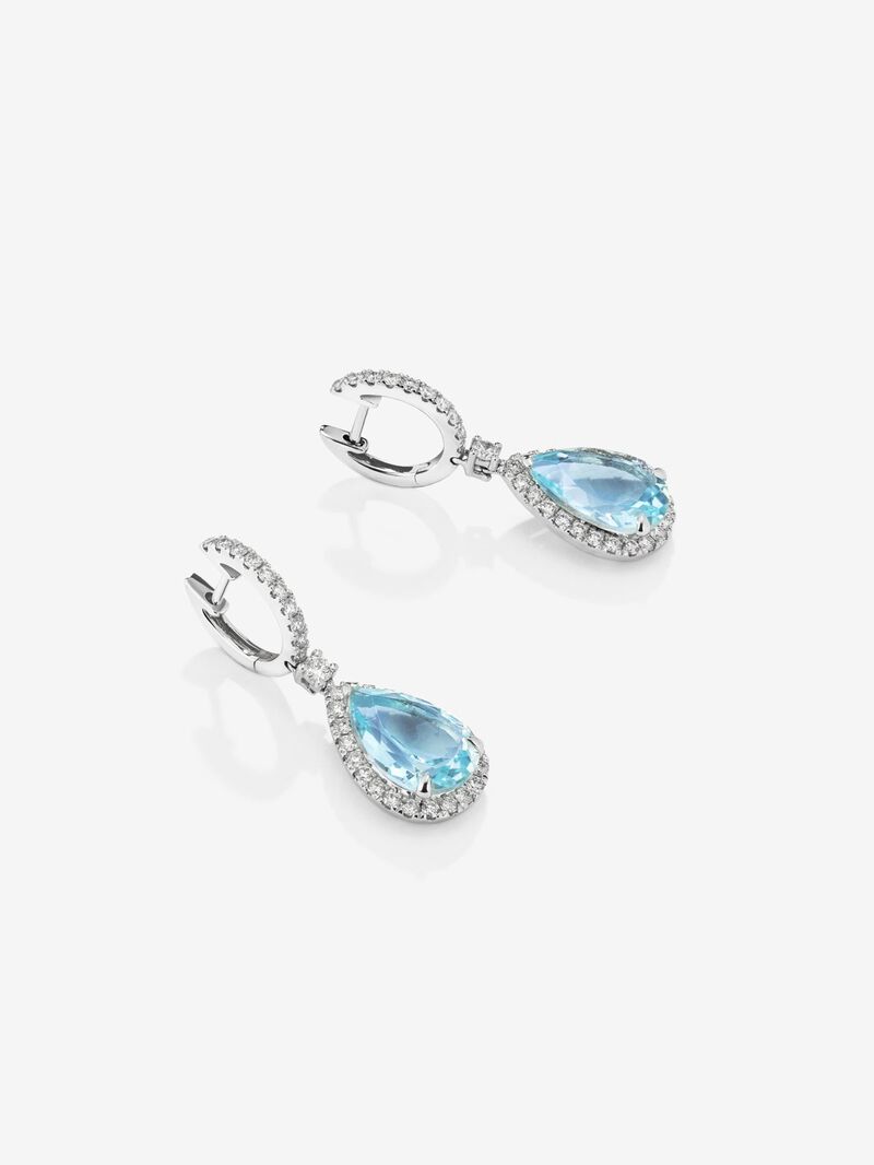 18K white gold earrings with blue aquamarines in 2.19 cts and white diamonds in bright 0.68 cts image number 2