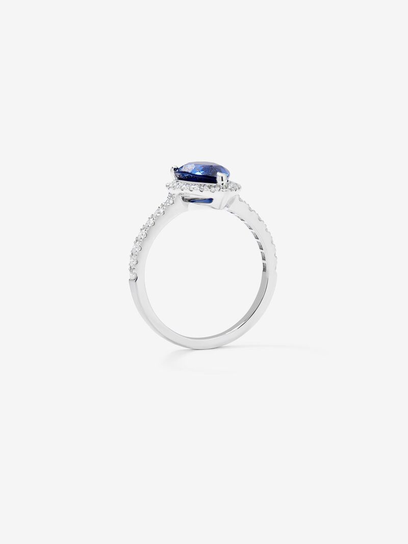 18K white gold ring with pear-cut blue sapphire of 2.35 cts and border and arm of 34 brilliant-cut diamonds with a total of 0.42 cts image number 4