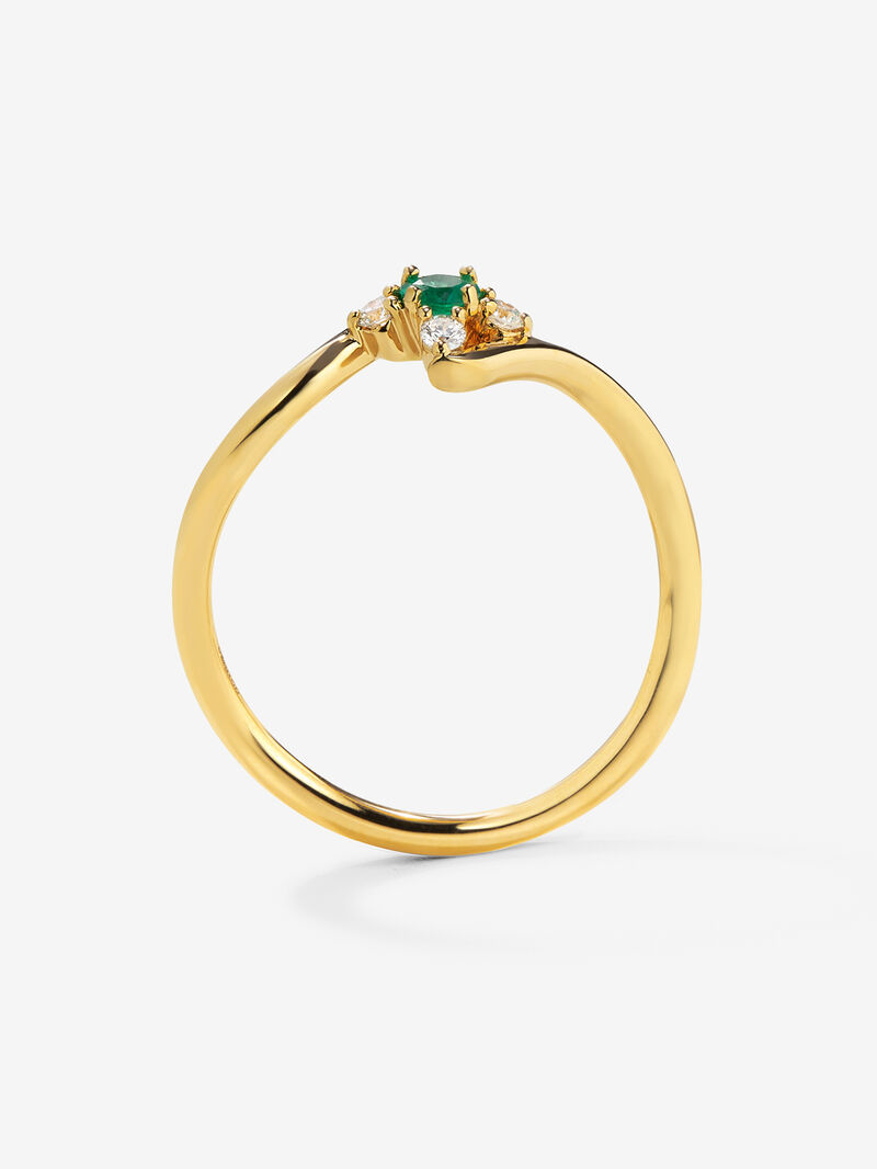 18K yellow gold ring with brilliant-cut green emerald of 0.088 cts and 4 brilliant-cut diamonds with a total of 0.08 cts image number 4