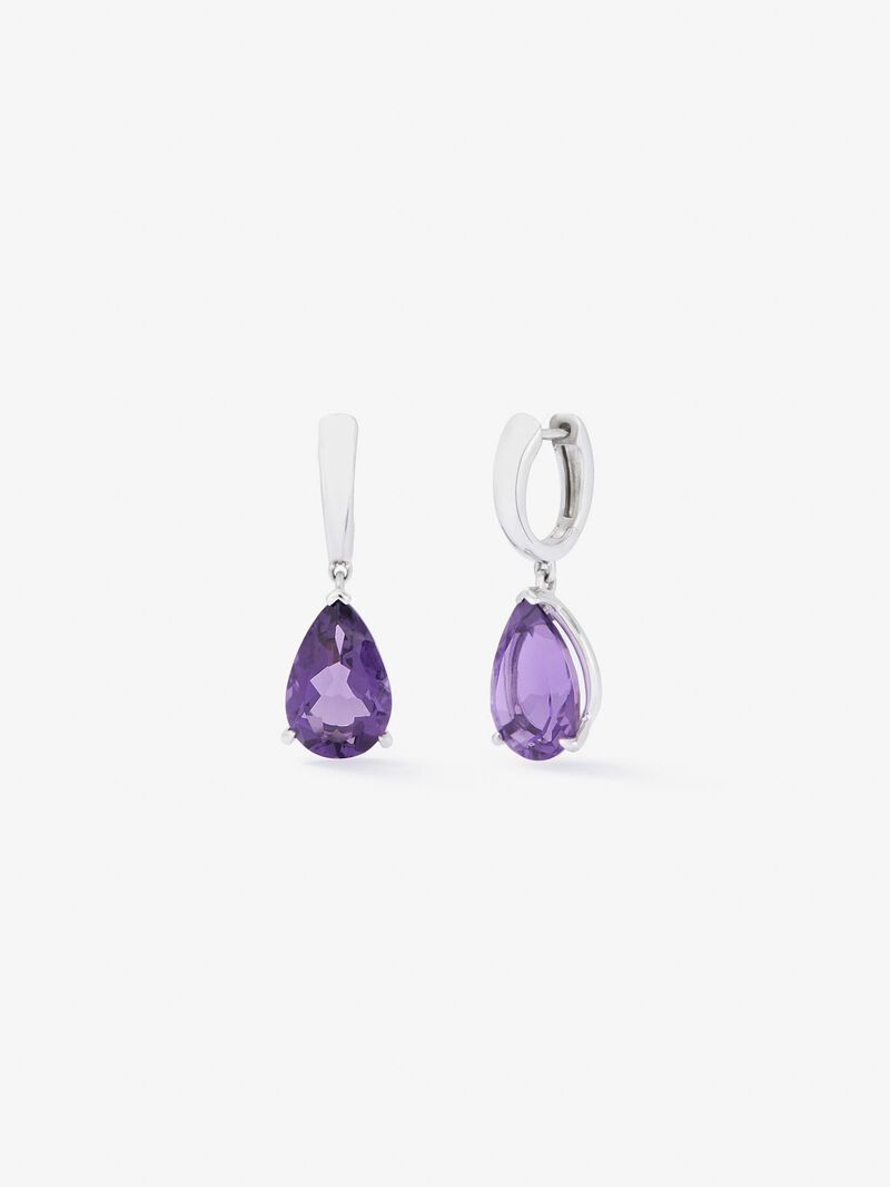 925 silver hoop earrings with 2 pear-cut purple amethysts image number 0