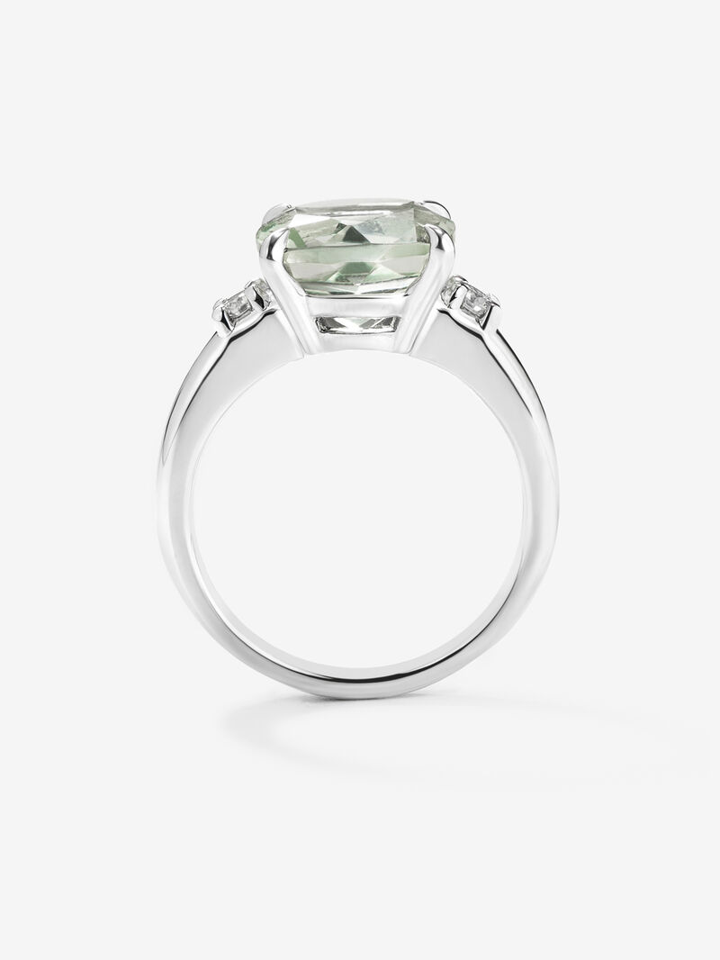 925 silver triple ring with cushion-cut green amethyst of 3.95 cts and 2 brilliant-cut diamonds with a total of 0.12 cts image number 4