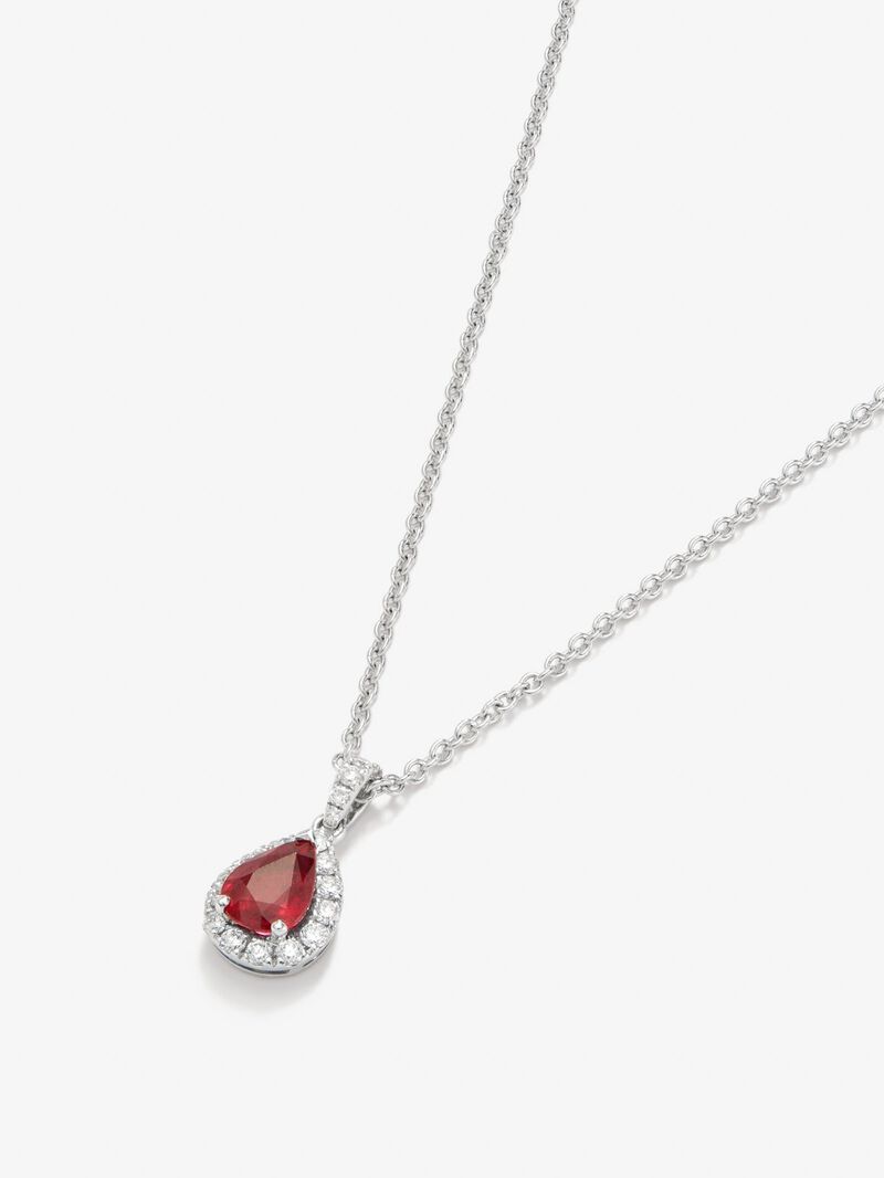 18K white gold pendant with red ruby ​​in 0.7 cts and white diamonds in bright 0.13 cts image number 2