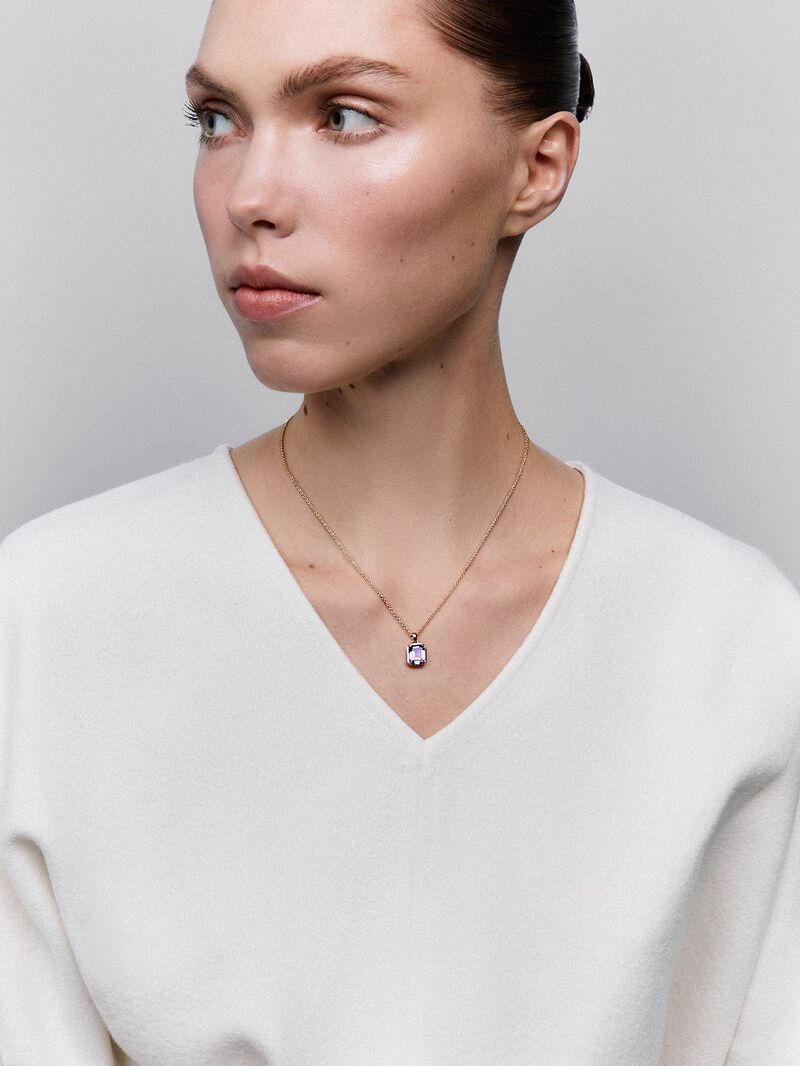 18K yellow gold chain pendant with green amethyst image number 1