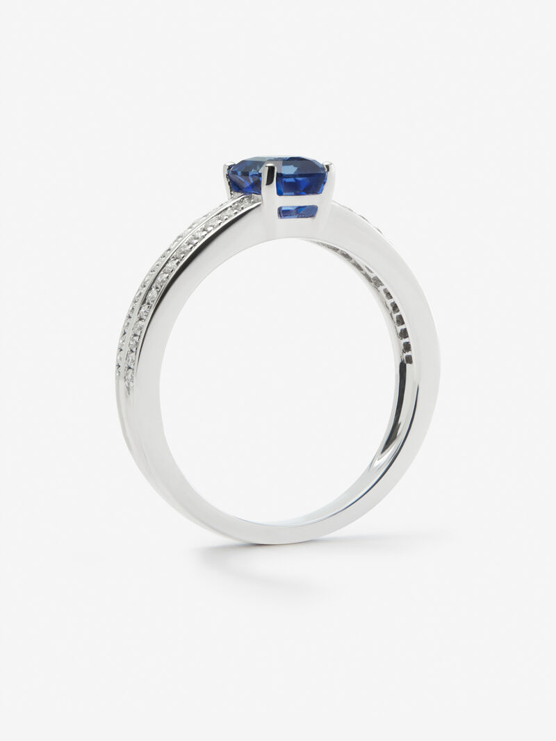 18K white gold ring with vivid blue sapphire in octagonal cut of 1.09 cts and 52 brilliant-cut diamonds with a total of 0.18 cts image number 4