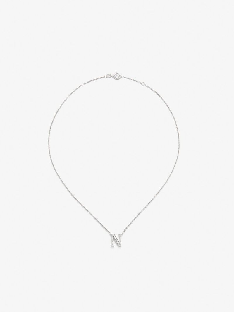 18K white gold pendant with letter N and 25 brilliant-cut diamonds with a total of 0.09 cts image number 0