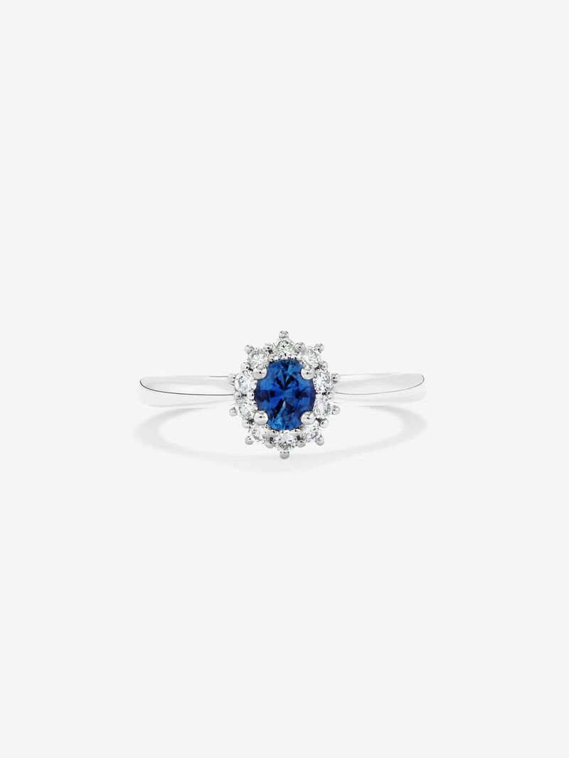 18K white gold ring with oval-cut royal blue sapphire of 0.43 cts and 12 brilliant-cut diamonds with a total of 0.12 cts image number 2