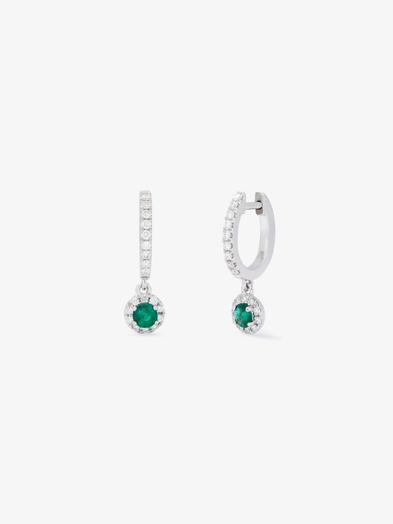 18K white gold earrings with green emeralds in bright size of 0.26 cts and white diamonds in 0.45 cts bright size image number 0