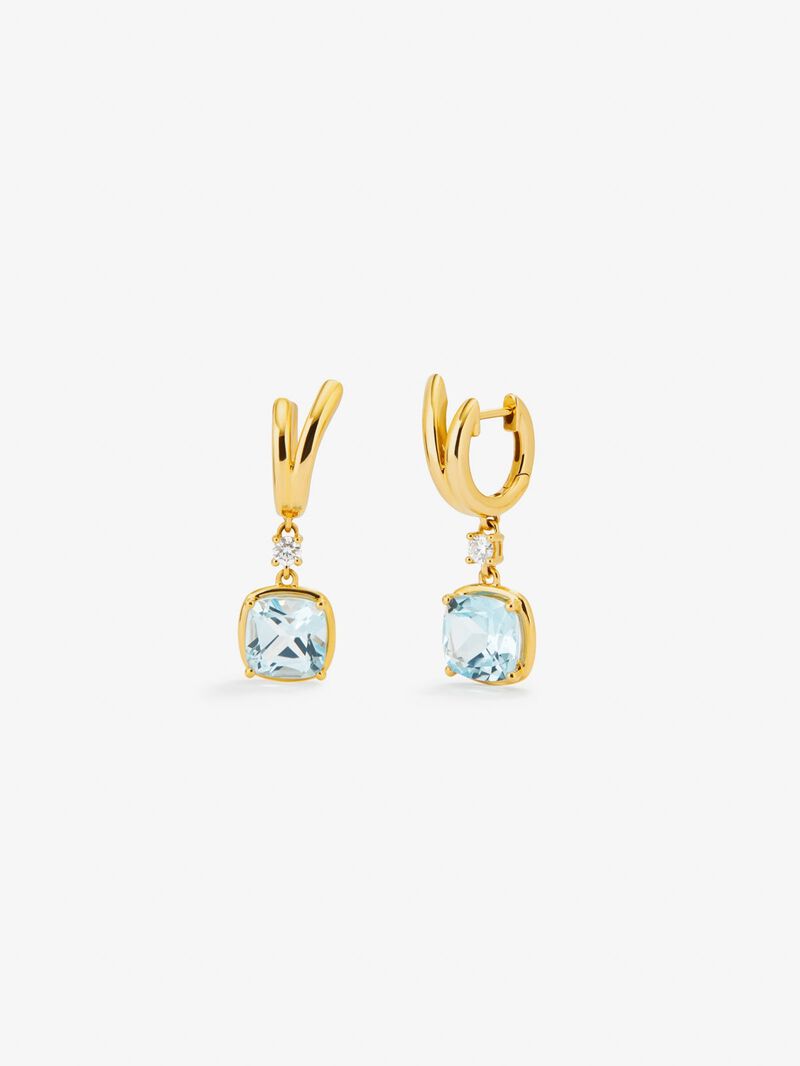 18K yellow gold earrings with cushion-cut sky blue topazes and 2 brilliant-cut diamonds with a total of 0.21 cts image number 0