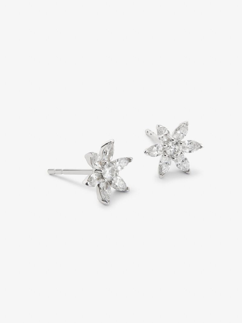 18K white gold earrings with 2 brilliant-cut diamonds with a total of 0.12 cts and 12 marquise-cut diamonds with a total of 0.59 cts image number 2