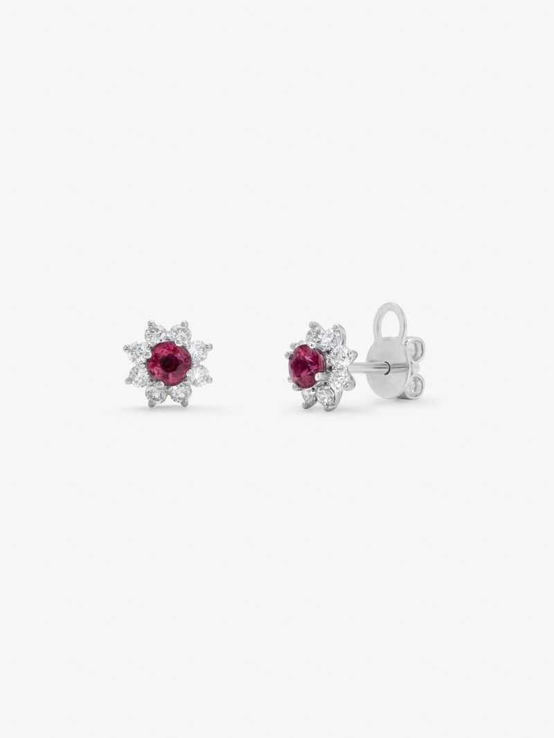18K white gold star earrings with ruby and diamond image number 0