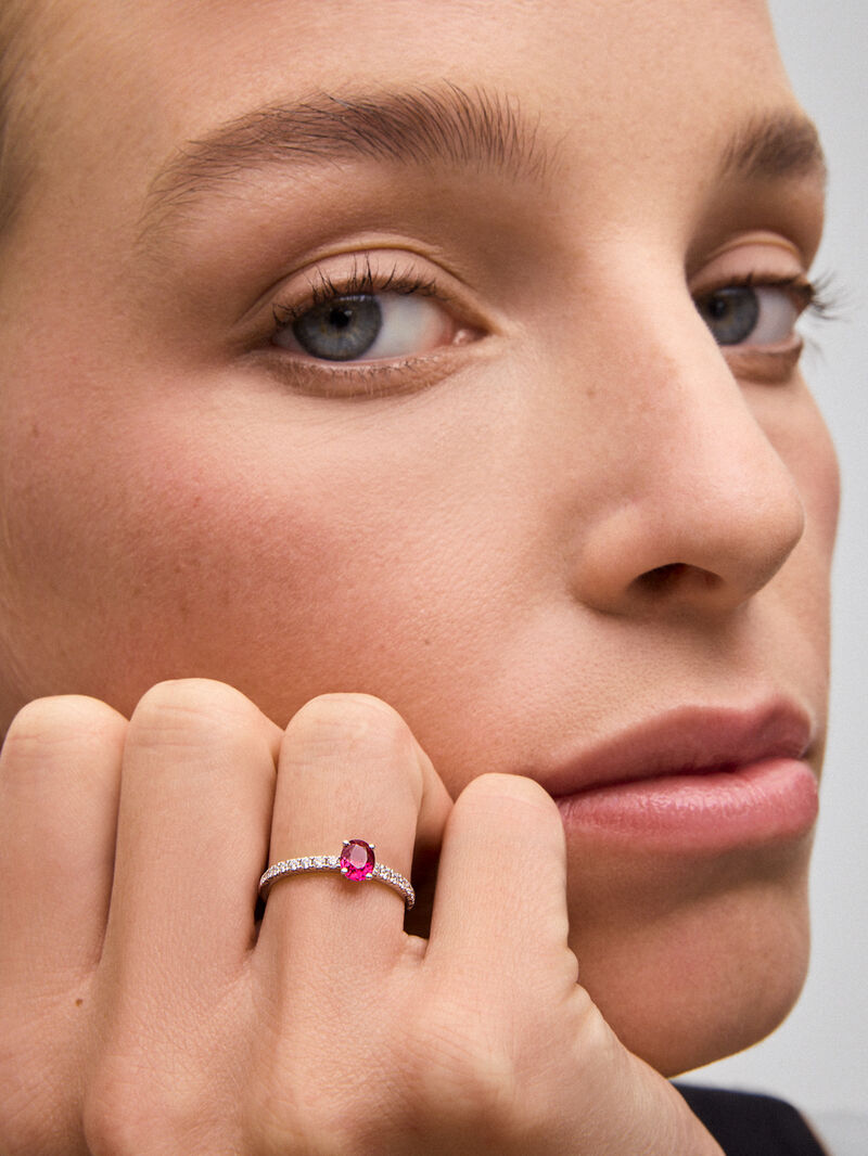 18K white gold ring with red ruby ​​0.32 cts and white diamonds in bright 0.12 cts image number 3