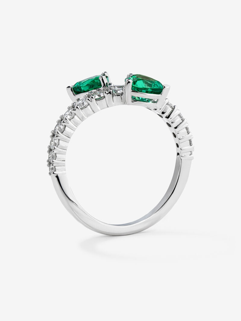 You and I 18k White Gold Ring with Green Emeralds in 0.98 cts and white diamonds in a bright 0.6 cts diamonds image number 2