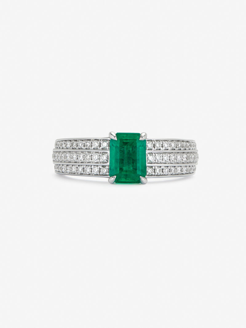 18K white gold ring with octagonal cut emerald of 1,114 cts and 68 brilliant cut diamonds with a total of 0.37 cts image number 2