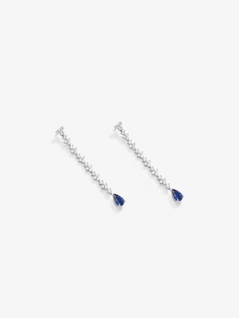 18K white gold earrings with blue sapps pear of 2.86 cts and white diamonds in 2.42 cts bright size image number 2