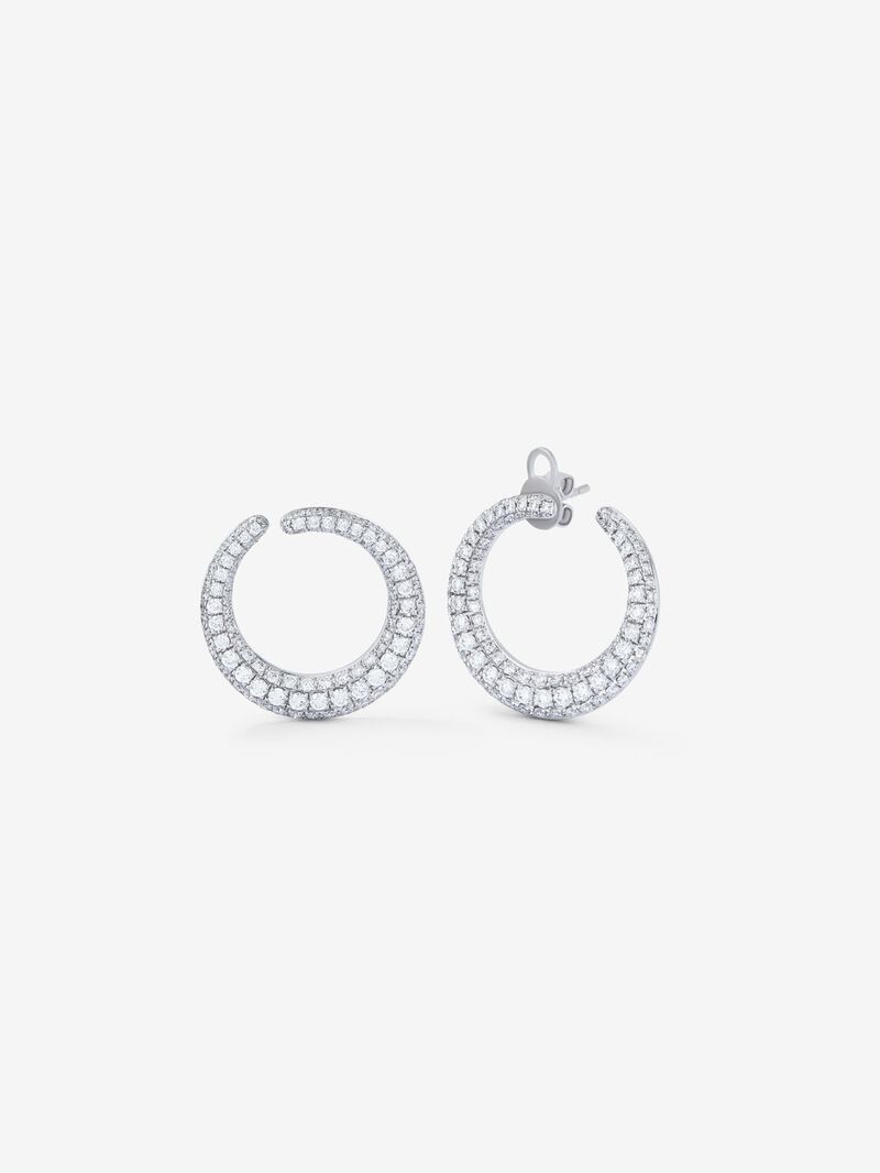 Small open 18K white open ring earrings with diamond paw image number 0
