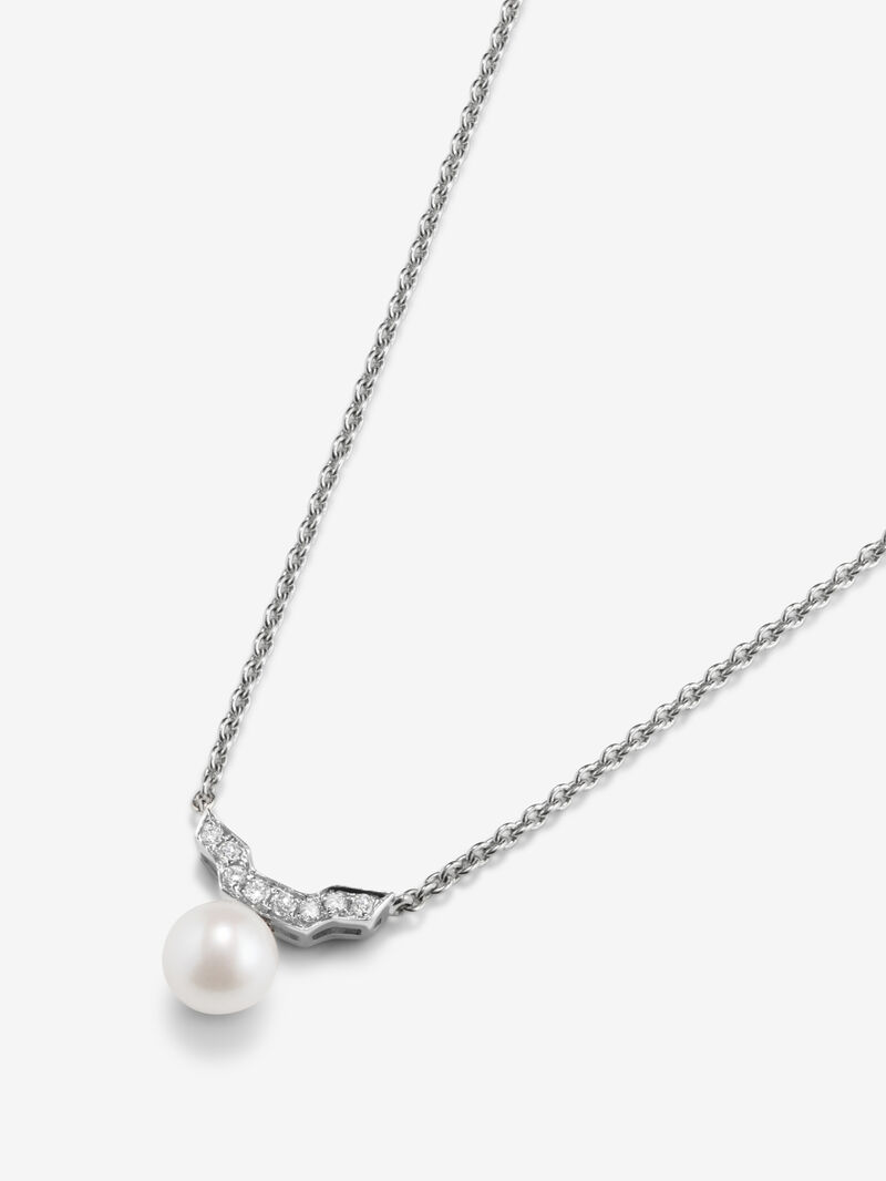 18k white gold pendant necklace with Akoya pearl and diamonds. image number 3