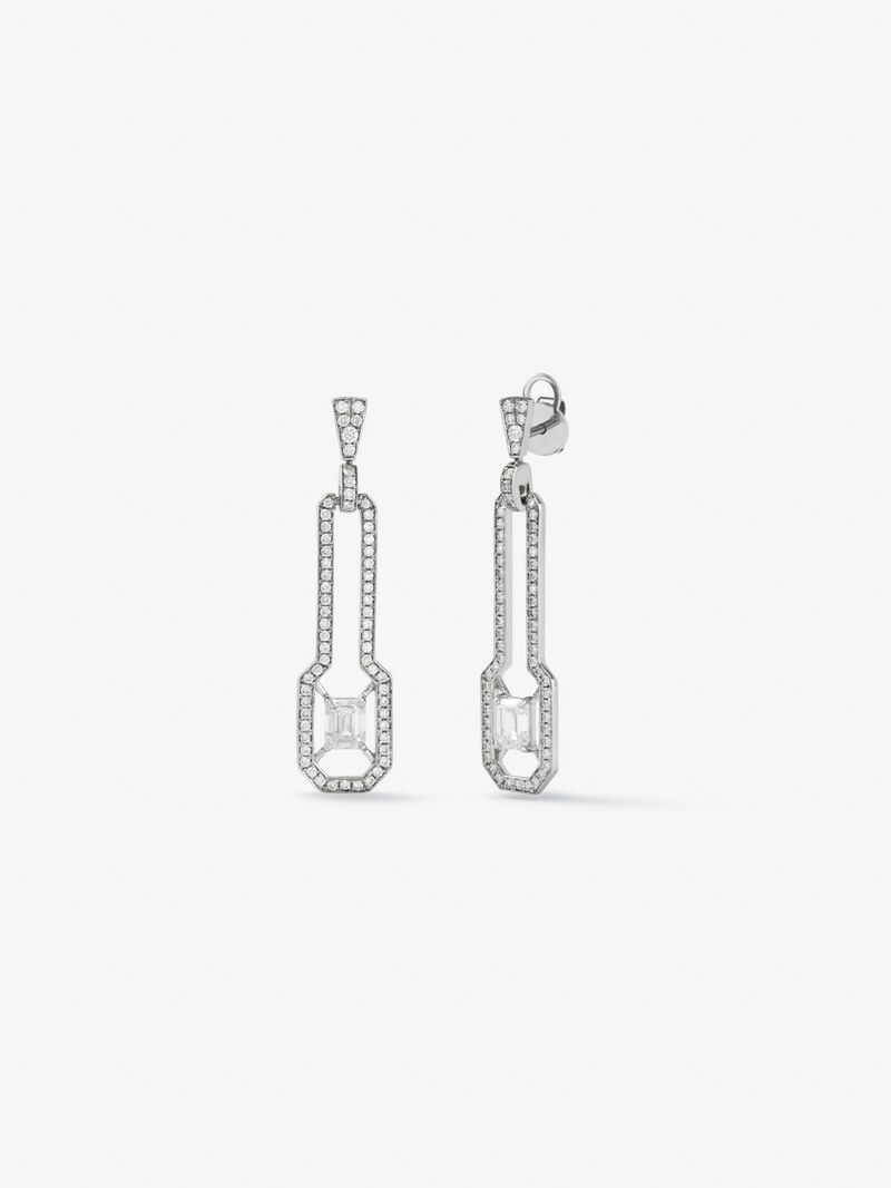 18K white gold earrings with 2 emerald-cut diamonds with a total of 1 cts and 126 brilliant-cut diamonds with a total of 0.63 cts image number 0