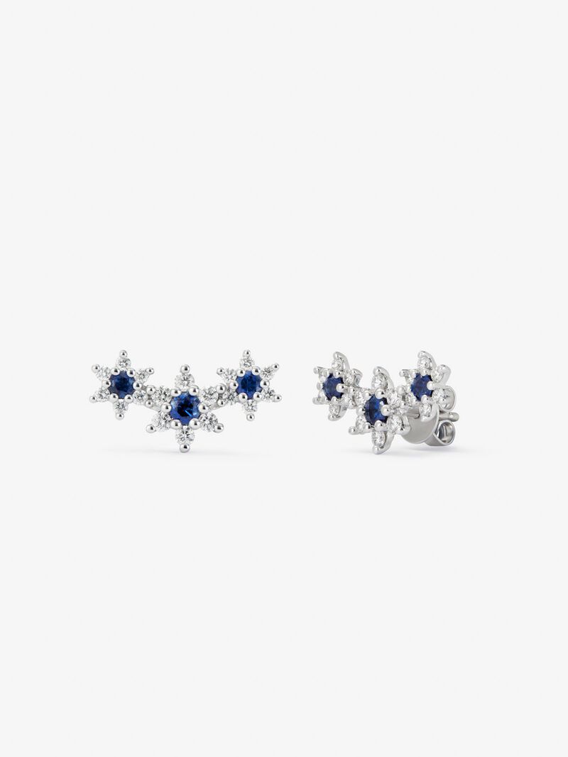 18K white gold climbing earrings with 0.75 ct brilliant-cut diamonds and 0.61 ct brilliant-cut blue sapphires image number 0