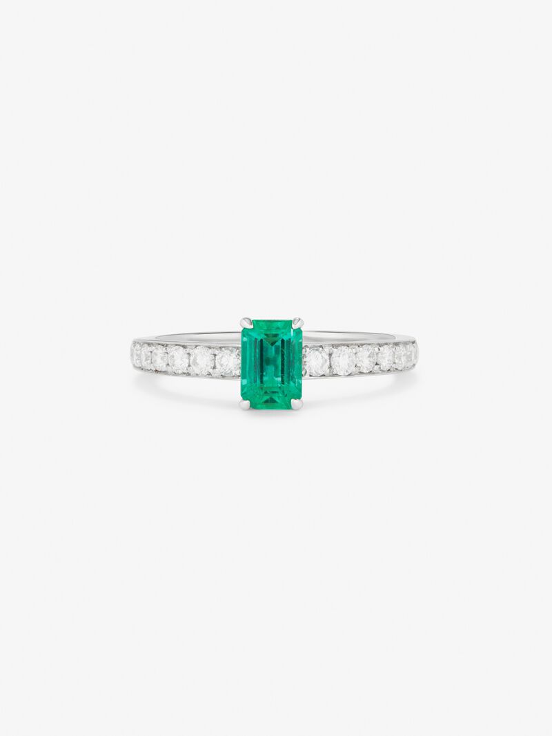 18K White Gold Ring with Green Esmerald in Emerald Size of 0.9 CTS and White Diamonds in Bright Size of 0.36 CTS image number 2