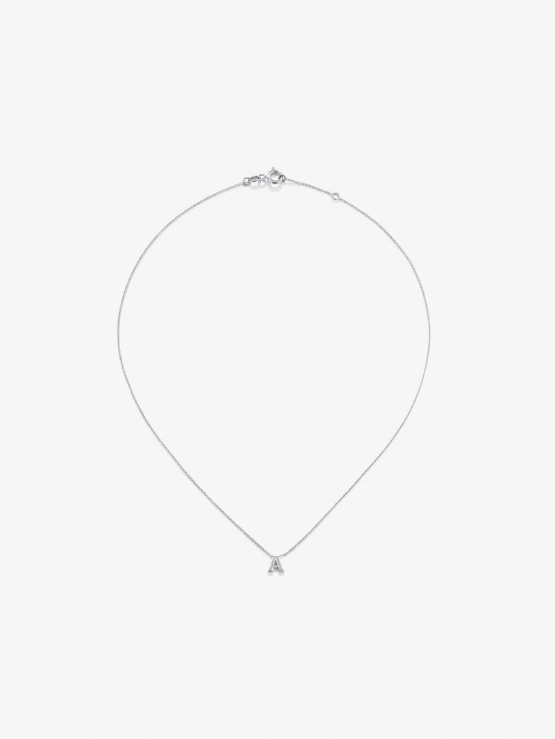 Pendant necklace with small initial in 18K white gold and diamonds. image number 1