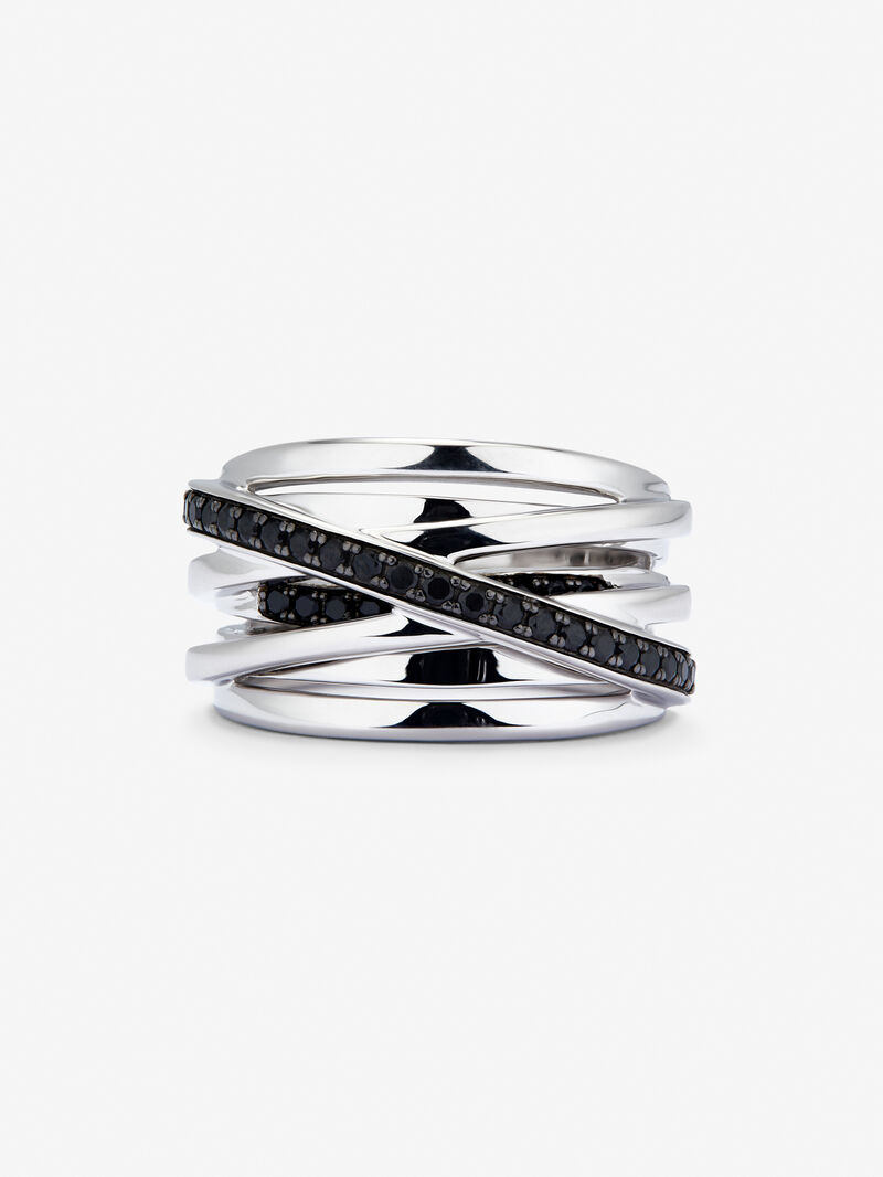 925 silver crossed multi-arm ring with 36 brilliant-cut black spinels image number 2