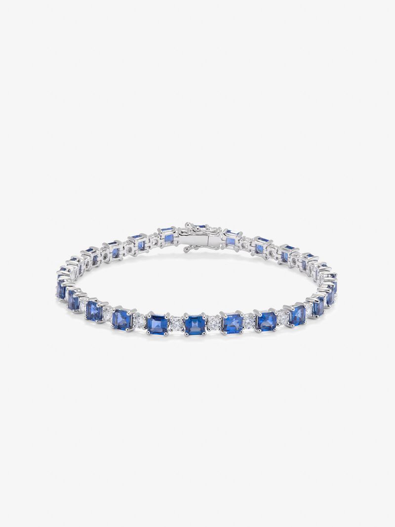 18K white gold rivière bracelet with 26 octagonal-cut blue sapphires with a total of 9.97 cts and 26 brilliant-cut diamonds with a total of 2.95 cts image number 0