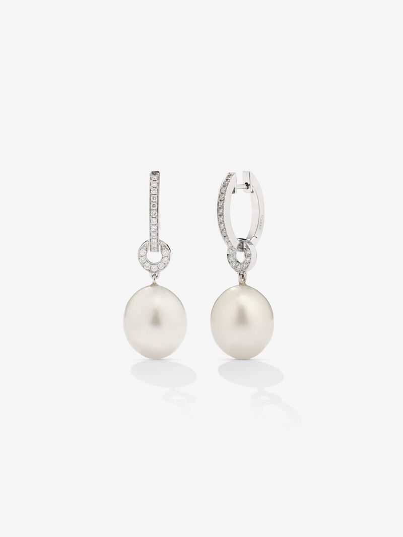 18K white gold earrings with 38 brilliant-cut diamonds with a total of 0.37 cts and 2 11.5mm Australian pearls image number 0